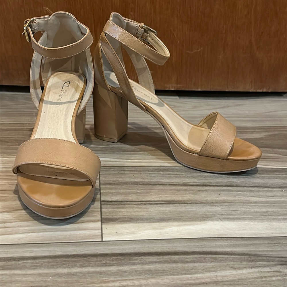 CL by Laundry Tan Strappy Block Heels